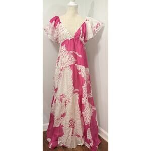 NEW Banana Republic Pink Floral Linen-Silk Tiered Maxi Dress Size 6 Msrp $260